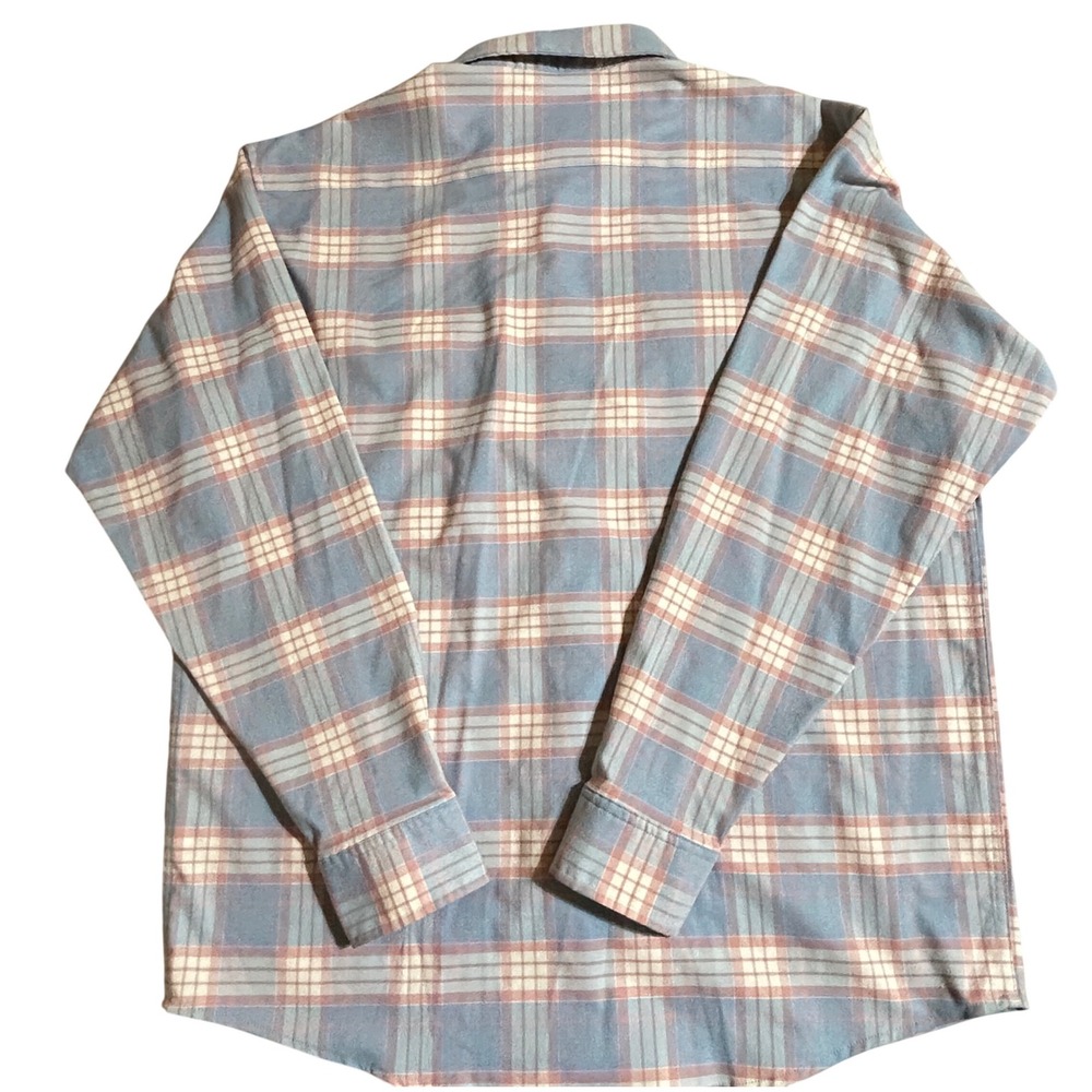 Poncho Outdoors Shirt L Blue Pink Plaid Magnetic Pockets Performance Western - Picture 2 of 6